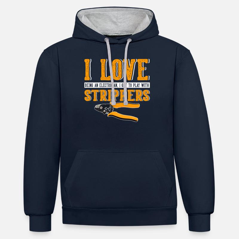 J’aime les strip-teaseuses drôles d’électricien - Sweat à capuche contrasté - bleu marine/gris chiné