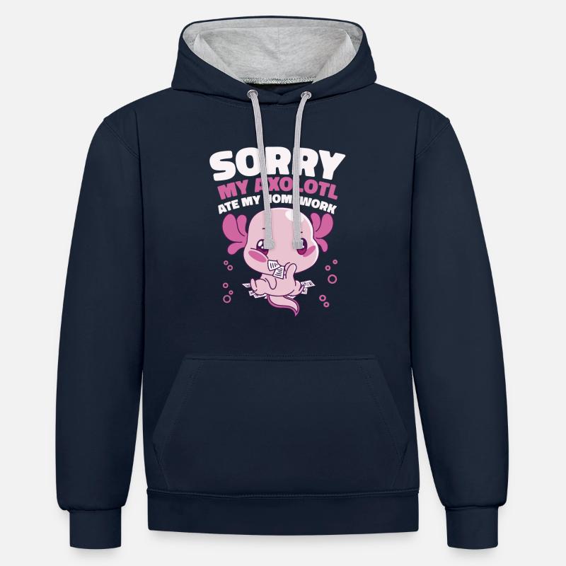 Poisson Axolotl - Sweat à capuche contrasté - bleu marine/gris chiné