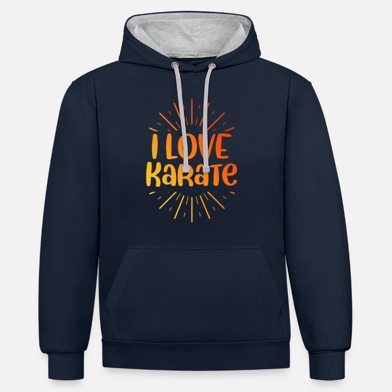 J’adore le karaté - Sweat à capuche contrasté - bleu marine/gris chiné
