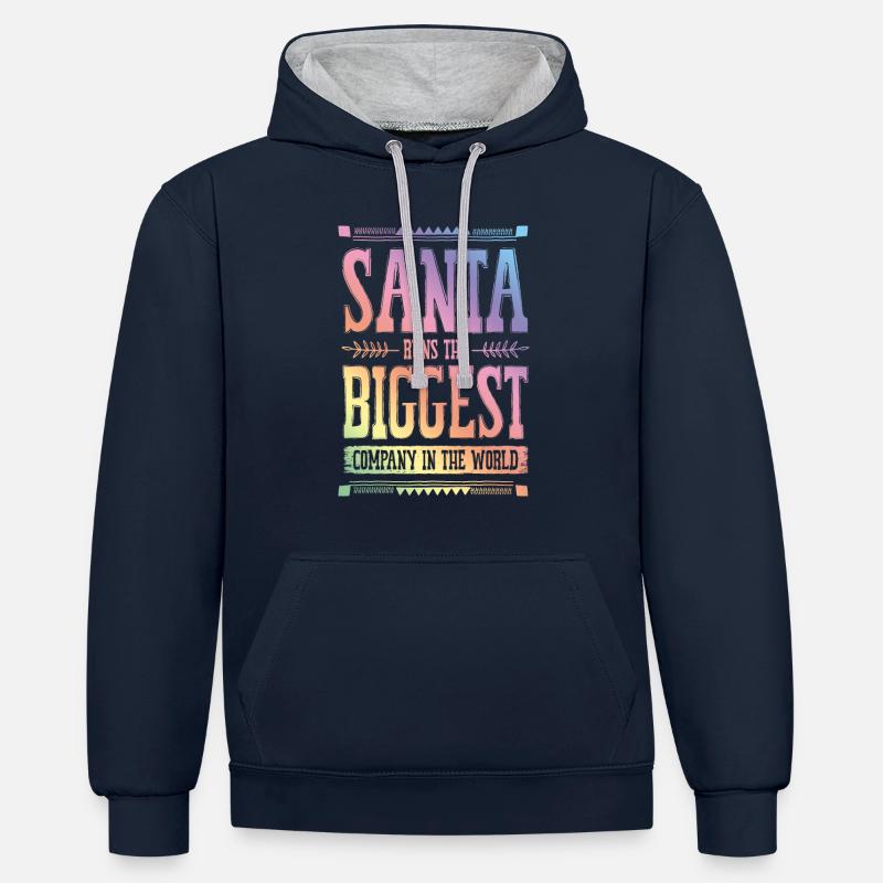 Noël du Père Noël - Sweat à capuche contrasté - bleu marine/gris chiné