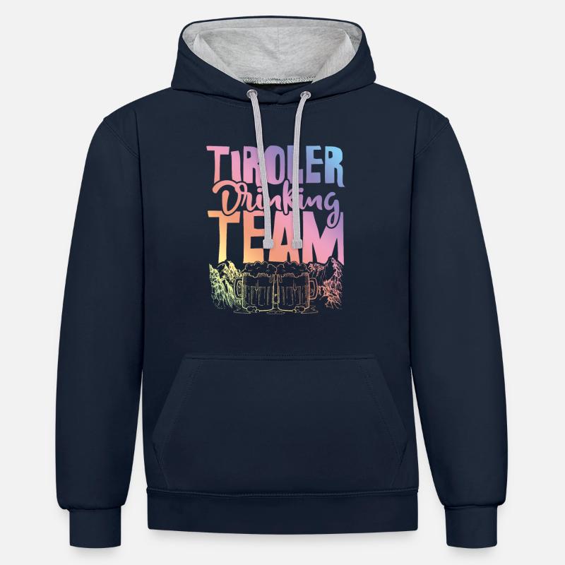 Équipe tyrolienne de boisson - Sweat à capuche contrasté - bleu marine/gris chiné