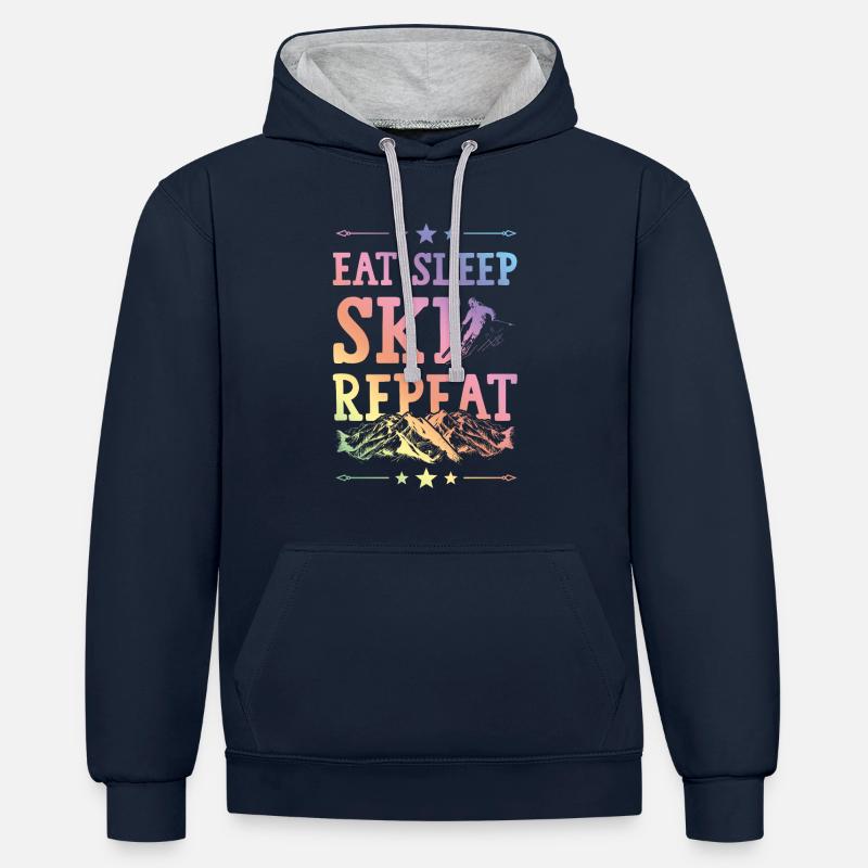 Manger Sleep Ski Répéter - Sweat à capuche contrasté - bleu marine/gris chiné