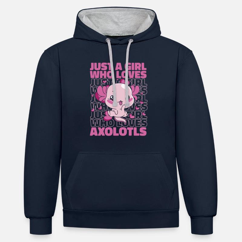 Poisson Axolotl - Sweat à capuche contrasté - bleu marine/gris chiné