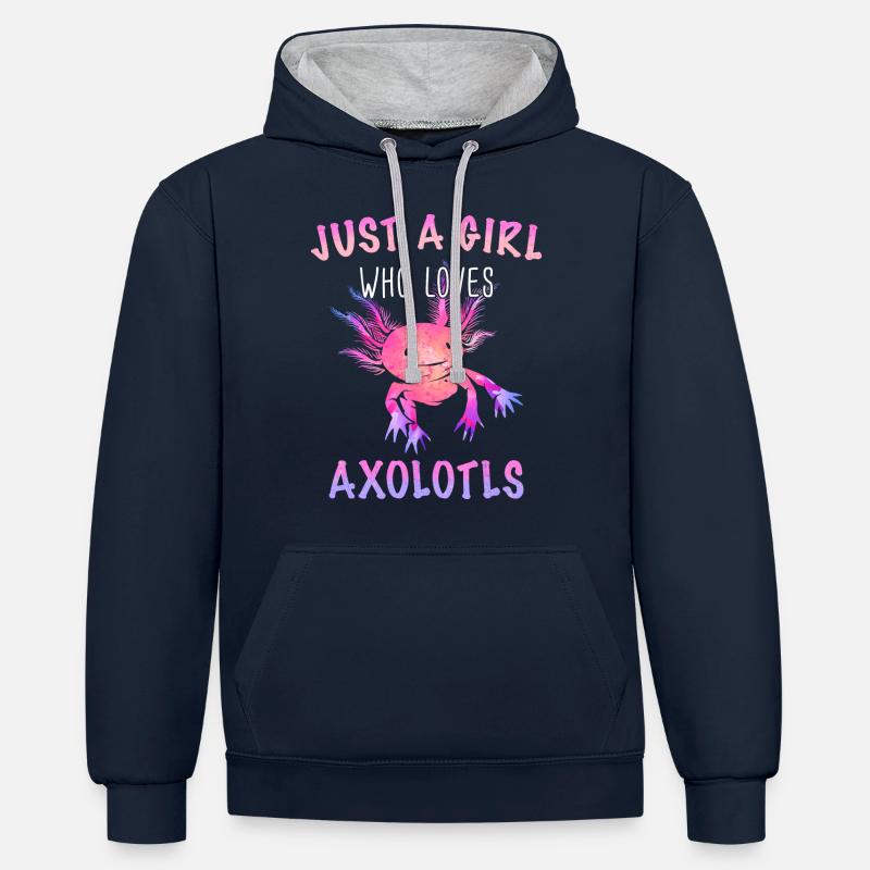 Poisson axolotl - Sweat à capuche contrasté - bleu marine/gris chiné