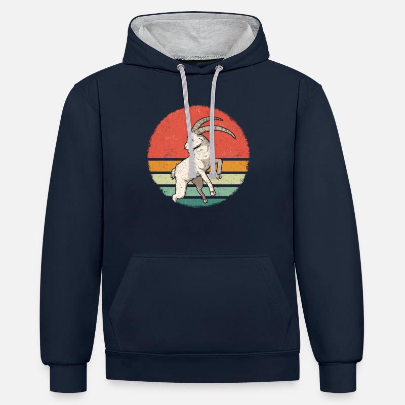 Chèvre Chèvre Chèvre Animal Chèvre - Sweat à capuche contrasté - bleu marine/gris chiné