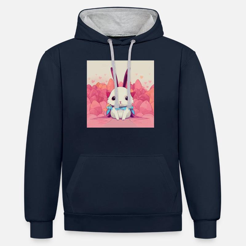 Cute Anime Rabbit - Kontrast-Hoodie - Navy/Grau meliert