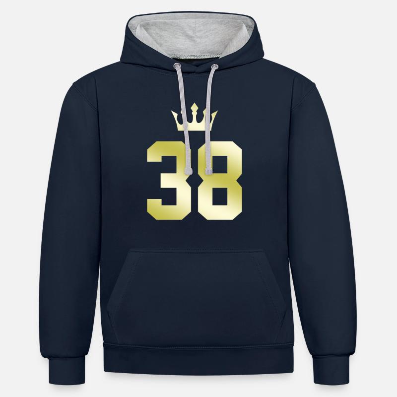 38 Couronne numérique - Sweat à capuche contrasté - bleu marine/gris chiné