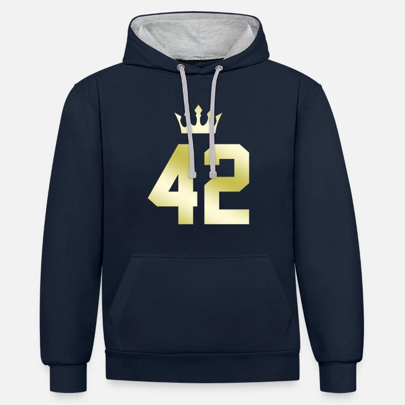 42 Couronne numérique - Sweat à capuche contrasté - bleu marine/gris chiné