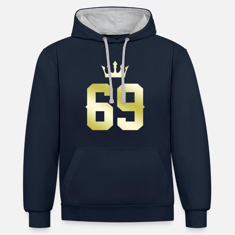 69 Couronne numérique - Sweat à capuche contrasté - bleu marine/gris chiné