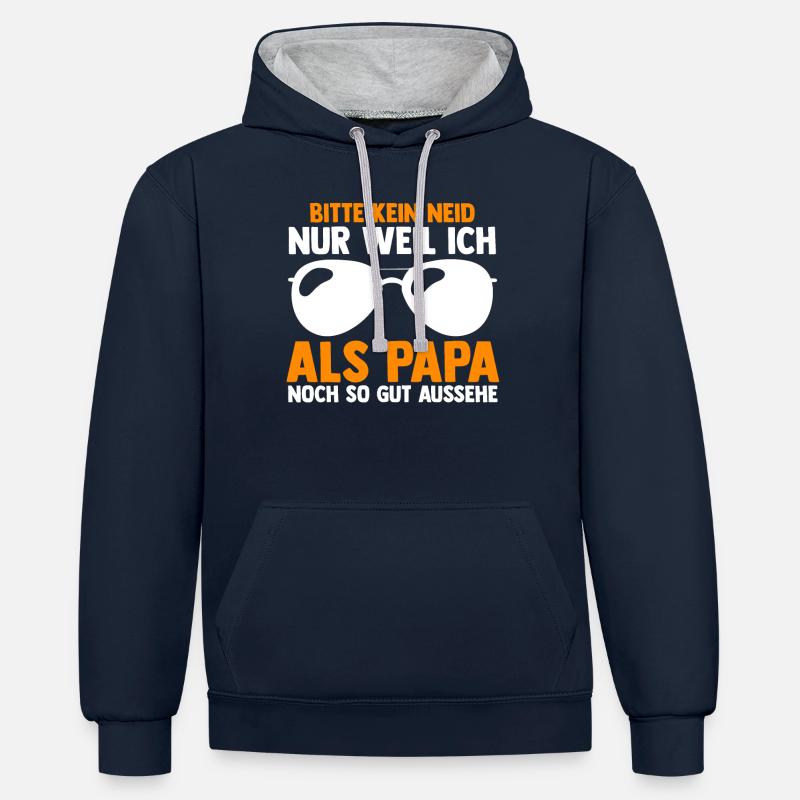 Vater Papi Papa - Kontrast-Hoodie - Navy/Grau meliert