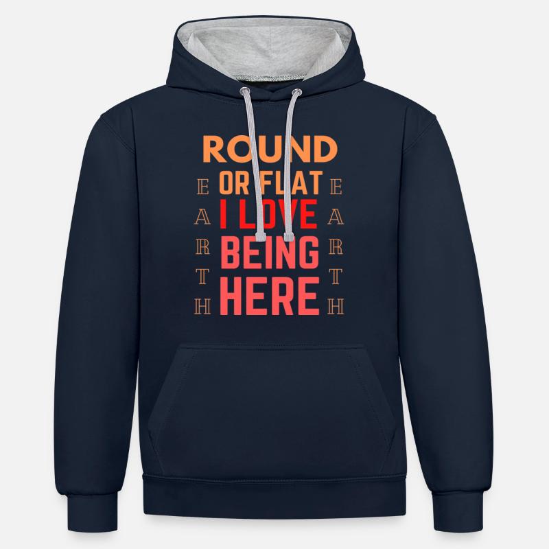 Drôle de citation Terre plate - Sweat à capuche contrasté - bleu marine/gris chiné