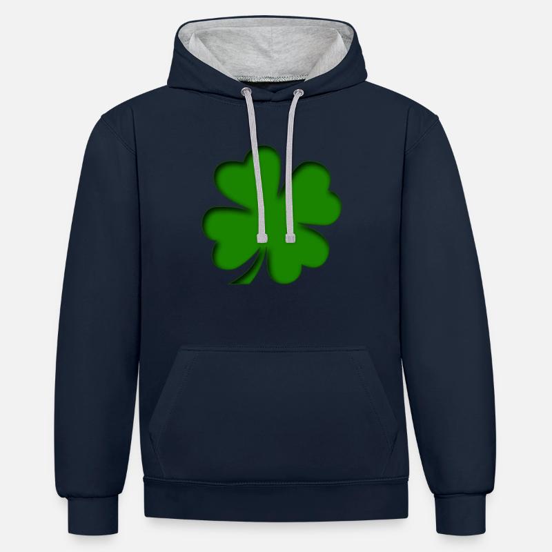 St Patrick - Trèfle - Trèfle - Sweat à capuche contrasté - bleu marine/gris chiné
