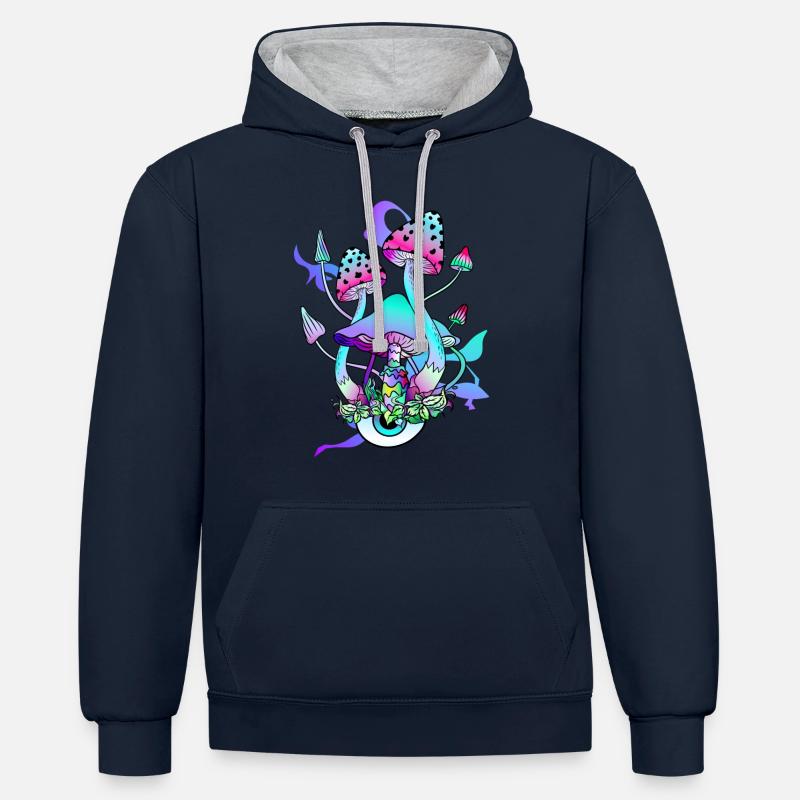 Trippy Hippie Champignon Psychédélique - Sweat à capuche contrasté - bleu marine/gris chiné