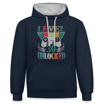 Level 30 komplett Geschenk 30 Jahre Geburtstag - Kontrast-Hoodie - Navy/Grau meliert - Vorne - Nico (186cm)