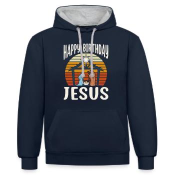 Jesus Weihnachten Jesus Birthday Team Jesus - Kontrast-Hoodie - Navy/Grau meliert - Vorne - Nico (186cm)