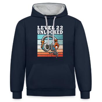 Level 22 freigeschaltet - Kontrast-Hoodie - Navy/Grau meliert - Vorne - Nico (186cm)