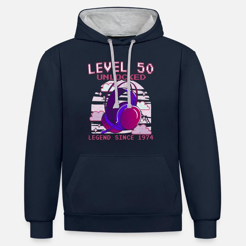 Niveau 50 débloqué - Sweat à capuche contrasté - bleu marine/gris chiné
