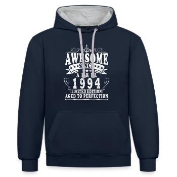Avril 1994 Anniversaire Avril 1994 Avril - Sweat à capuche contrasté - bleu marine/gris chiné - Devant - Nico (186cm)