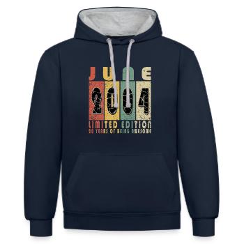 Juni 2004. Geburtstagsgeschenk Juni 2004. Juni - Kontrast-Hoodie - Navy/Grau meliert - Vorne - Nico (186cm)