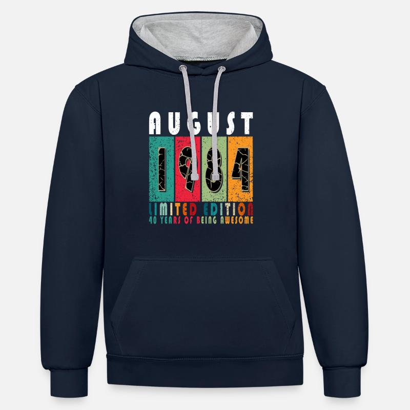 Anniversaire Août 1984 - Sweat à capuche contrasté - bleu marine/gris chiné