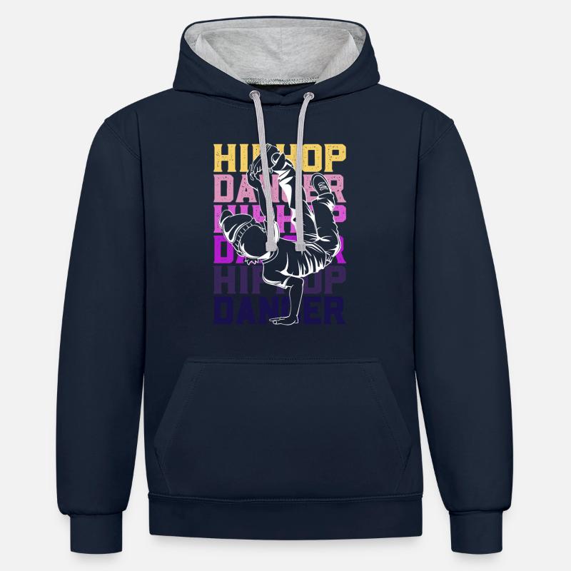 Danseur HipHop Tänzer - Sweat à capuche contrasté - bleu marine/gris chiné