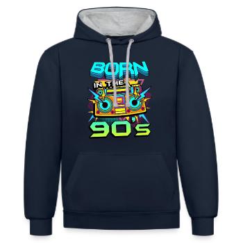 né dans les années 90 Cassette Tape - Sweat à capuche contrasté - bleu marine/gris chiné - Devant - Nico (186cm)