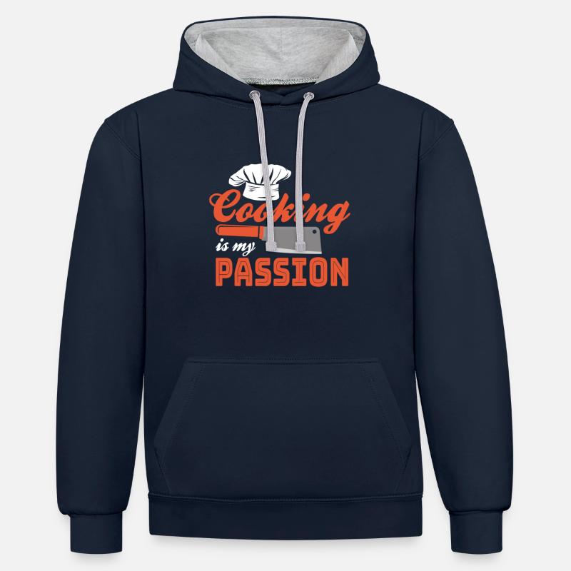 Kochen Spruch Geschenk - Kontrast-Hoodie - Navy/Grau meliert