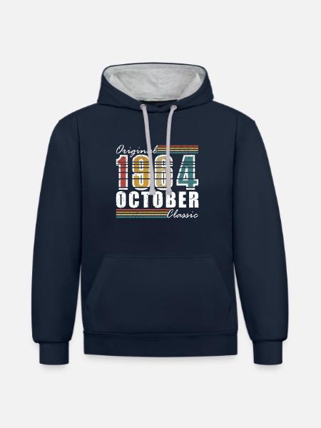 October 1964 - Geburtstag im Oktober 1964 - Kontrast-Hoodie - Navy/Grau meliert