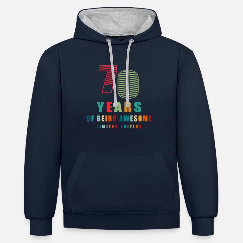 70e anniversaire - Sweat à capuche contrasté - bleu marine/gris chiné