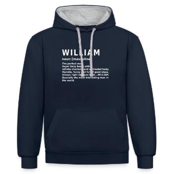 William Namen Geschenk - Kontrast-Hoodie - Navy/Grau meliert - Vorne - Nico (186cm)