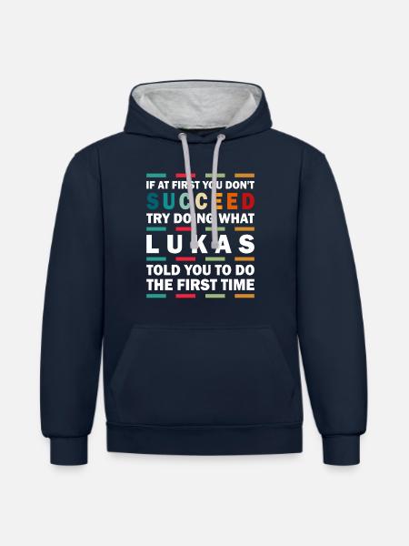 Lukas Name Personalisiert Lustig Geburtstag - Kontrast-Hoodie - Navy/Grau meliert
