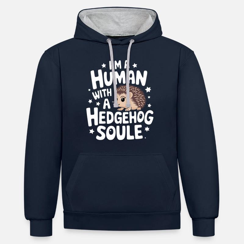 hérisson animal épineux hérisson - Sweat à capuche contrasté - bleu marine/gris chiné