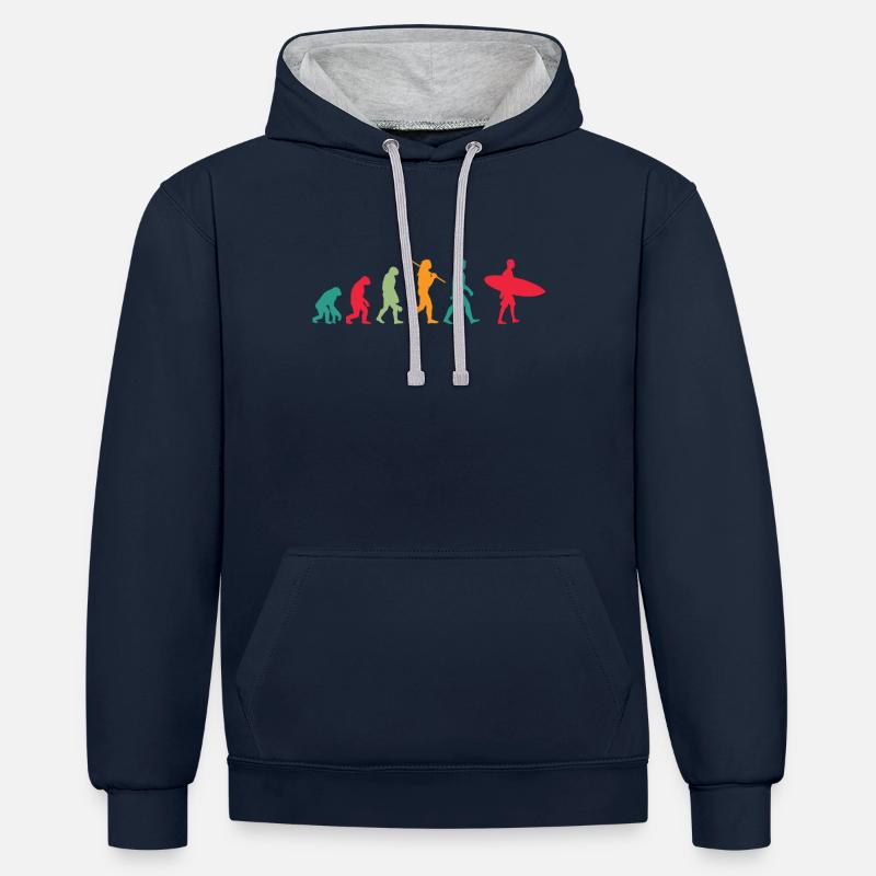 Évolution du surf - Sweat à capuche contrasté - bleu marine/gris chiné