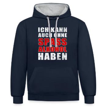 Ich kann auch ohne Spaß Alkohol haben - Kontrast-Hoodie - Navy/Grau meliert - Vorne - Nico (186cm)