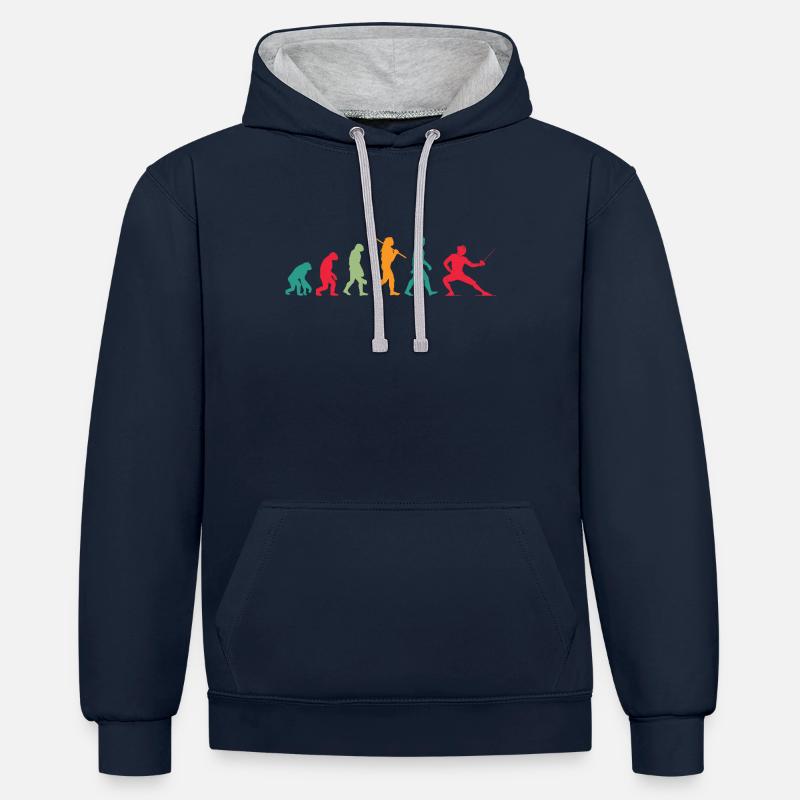 Evolution Retro Fechten - Kontrast-Hoodie - Navy/Grau meliert