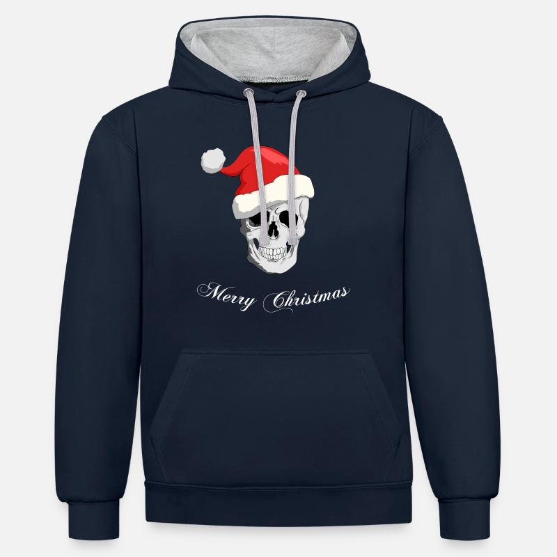 Crâne de Noël - Sweat à capuche contrasté - bleu marine/gris chiné