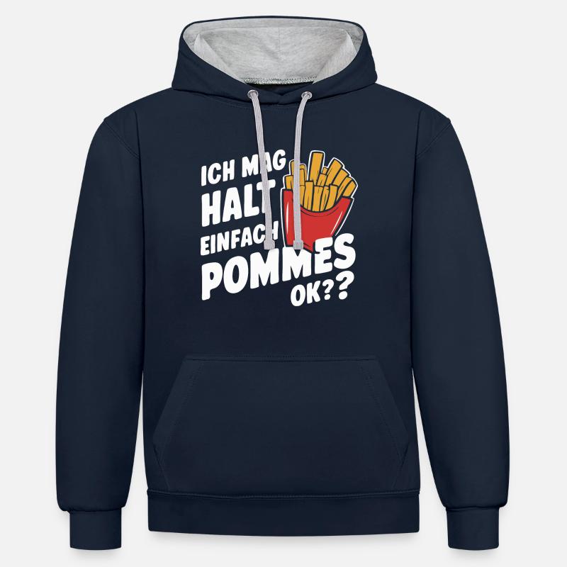 Frites, frites, restauration rapide - Sweat à capuche contrasté - bleu marine/gris chiné