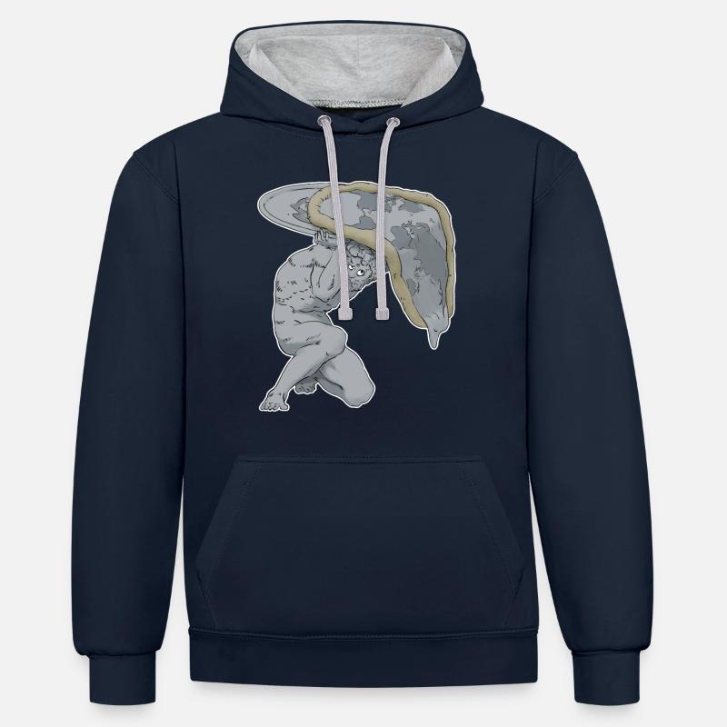 Pizzaplanisme - Sweat à capuche contrasté - bleu marine/gris chiné