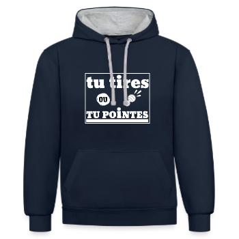 Tu tire ou tu pointes Pétanque - Sweat à capuche contrasté - bleu marine/gris chiné - Devant - Nico (186cm)