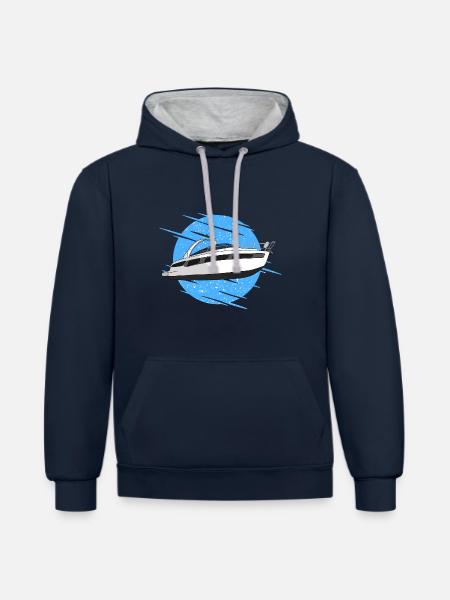 Motorboot - Kontrast-Hoodie - Navy/Grau meliert