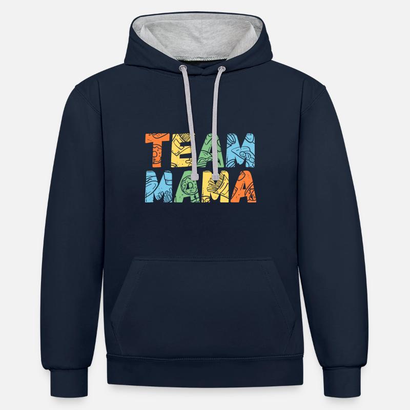 Mère Équipe Maman - Sweat à capuche contrasté - bleu marine/gris chiné