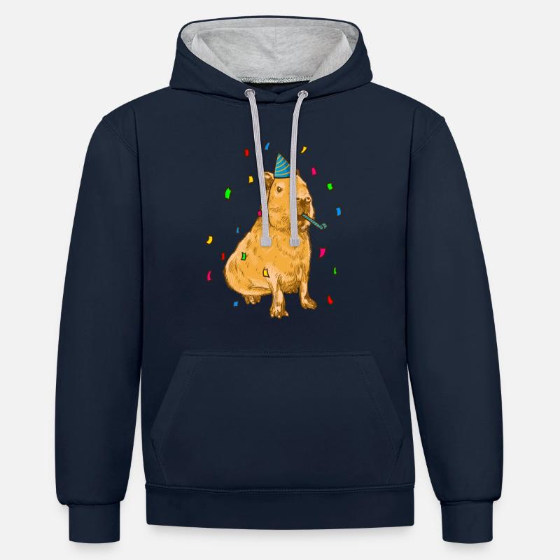 Anniversaire de Capybara - Sweat à capuche contrasté - bleu marine/gris chiné