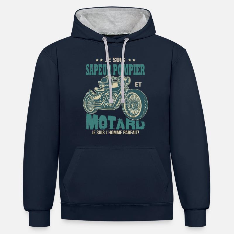 motard parfait sapeur pompier parfait - Sweat à capuche contrasté - bleu marine/gris chiné