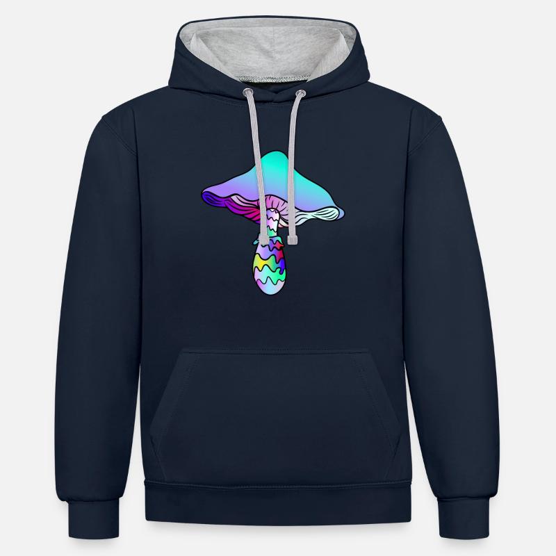 Champignon Psychédélique - Champignon Arc-en-ciel - Sweat à capuche contrasté - bleu marine/gris chiné