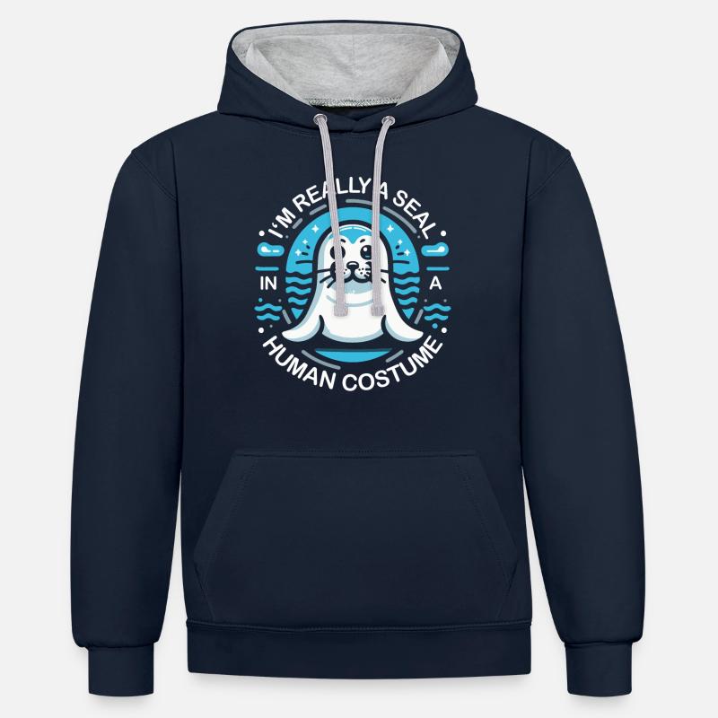 Robbe Robben Tier Seelöwe - Kontrast-Hoodie - Navy/Grau meliert