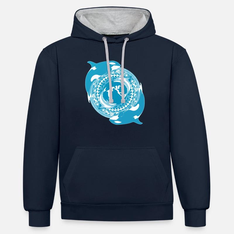 Fille de Poséidon - Sweat à capuche contrasté - bleu marine/gris chiné