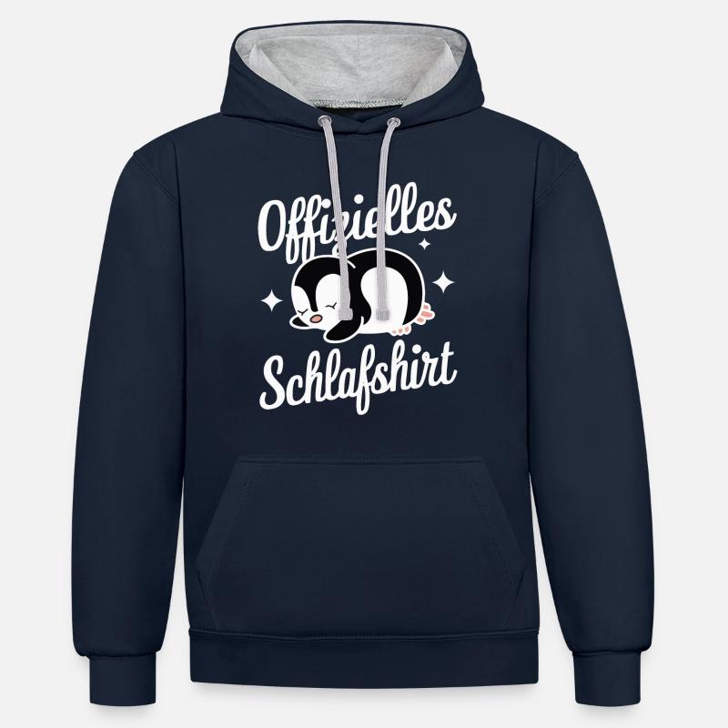 Pingouin, petits pingouins, manchot empereur - Sweat à capuche contrasté - bleu marine/gris chiné