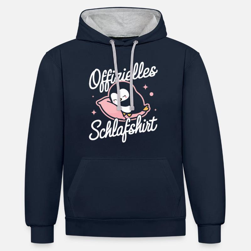 Pingouin, petits pingouins, manchot empereur - Sweat à capuche contrasté - bleu marine/gris chiné