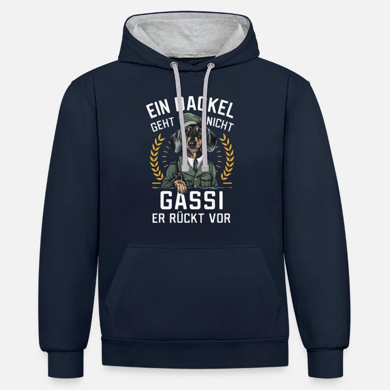 Teckel Teckel Chien Chiens - Sweat à capuche contrasté - bleu marine/gris chiné