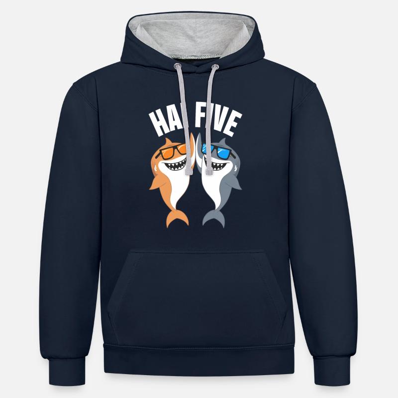 Requin Requin Requins Requin - Sweat à capuche contrasté - bleu marine/gris chiné